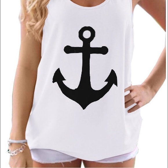 White Anchor Tank Top With A Bow In The Back