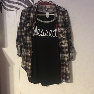 plaid button up with baseball style shirt