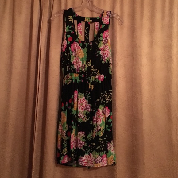 Black, green, pink, yellow, and purple dress