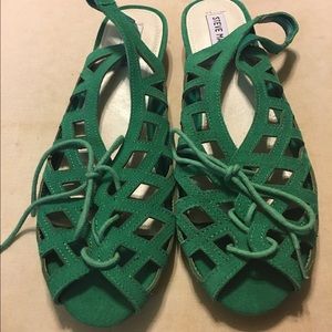 Green suede Steve Madden tie up sandal