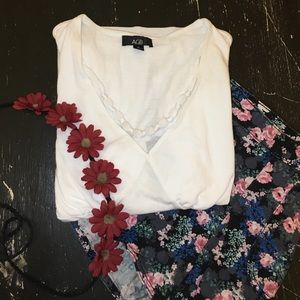 White Fancy T-Shirt with Built In Necklace