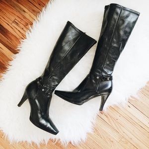 Leather Stiletto Heeled Knee High Boots