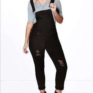 Black distressed dungaree (overalls)
