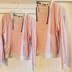 Coral and Heathered Cream Drawstring Hoodie