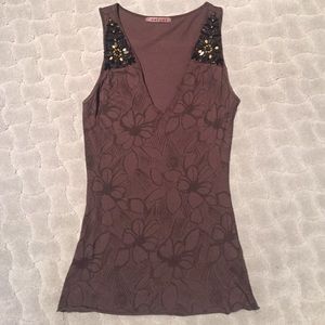 Velvet Brown Tank with Embellishment