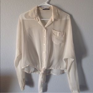 Brandy Melville Chiffon Cream Button Up Blouse