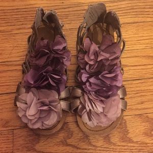 Purple flowered gladiator sandals
