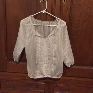 Shear cream long sleeve blouse