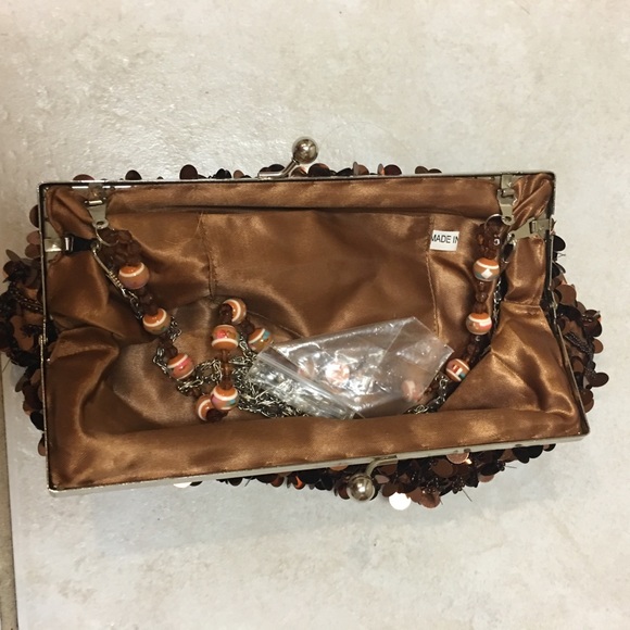 Brown sequin evening bag - Picture 3 of 3