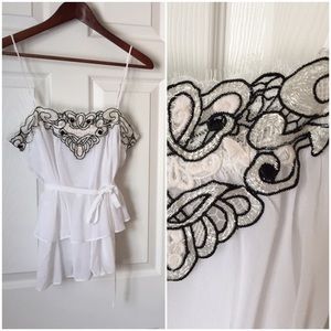 Mind Code white chiffon tank with lace detail - M