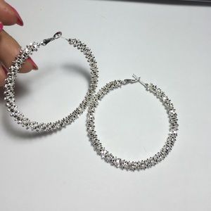 Cute large size silver earring shiny dressy