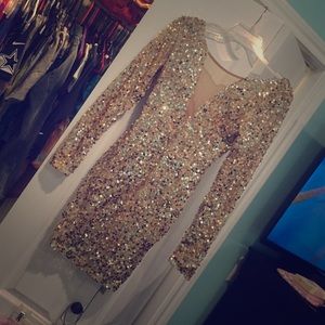 Long sleeve gold sequin dress