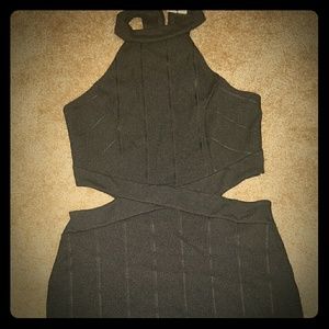 Eva High Neck Waist Bandage Bodycon Dress