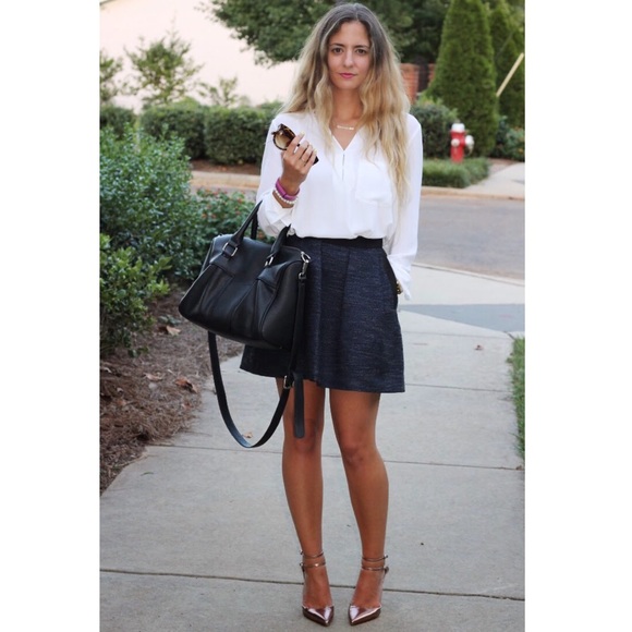 J. Crew cotton navy tweed skirt