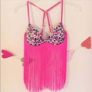Make offers! Neon pink and fringe rave bra