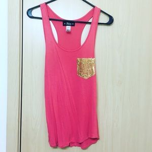 Abbey Dawn Bright Coral Sequin Pocket Tank Top