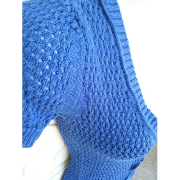 Royal blue knitted short sleeves sweater - Picture 2 of 4