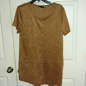 Brown dress, comfy fit similar to a tshirt dress.