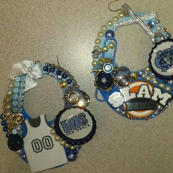 Carolina Tarheel graffiti junk earrings