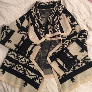 Black and cream knit Aztec print cardigan