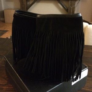 BNWOT Black fringe ankle booties with wedge!