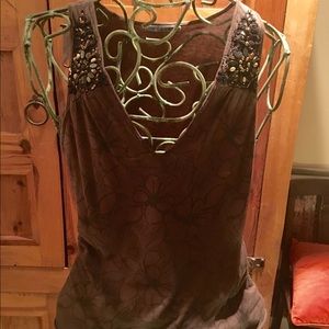 VELVET cotton tank with beaded shoulder detail.