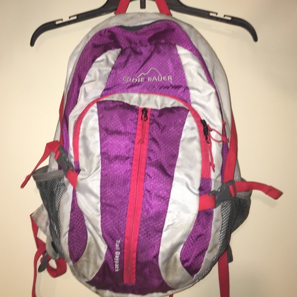 Eddie Bauer purple, grey and red backpack