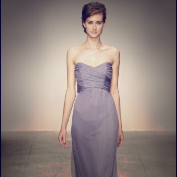 Amsale Strapless Slate Crinkle Chiffon Gown G629C