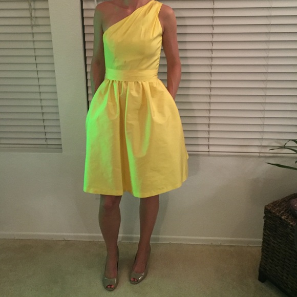 Yellow knee length bridesmaid dress