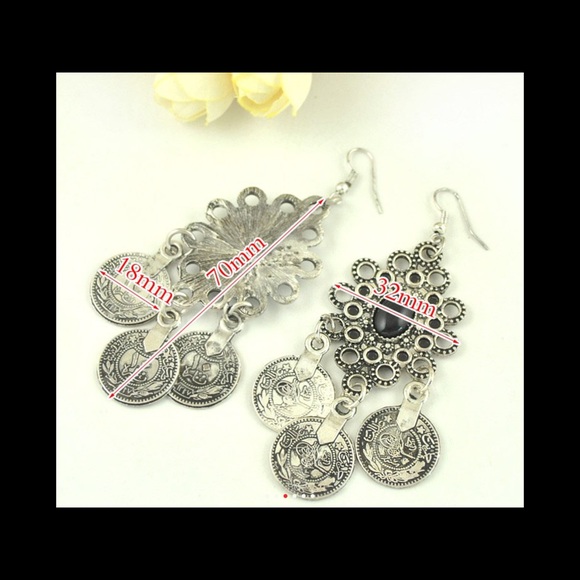 Vintage Antique Silver Turkish Coin earrings - Picture 3 of 4