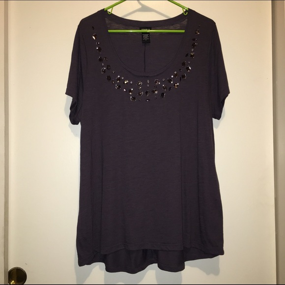 Gray Rhinestone Scoopneck Top