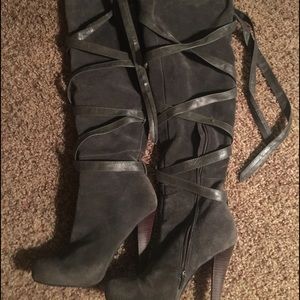 Colin Stuart thigh high gray boots