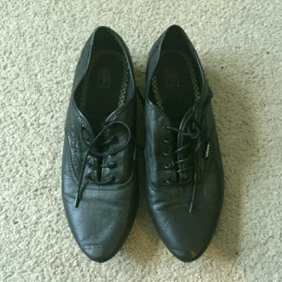 Black leather oxfords Vans