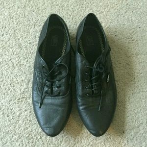 Black leather oxfords Vans