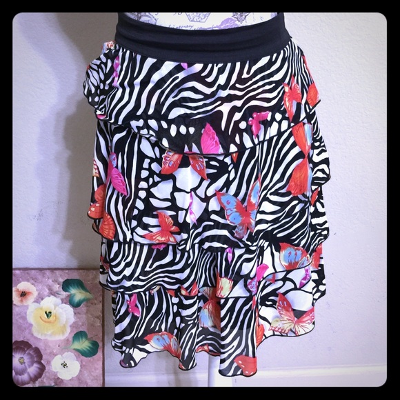 LILY Butterfly Zebra stripped ruffle skirt SK-44