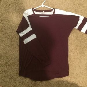 PINK Maroon long sleeve w white stripes