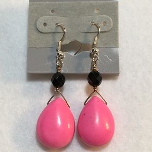 STERLING SILVER PINK MAGNESITE &BLACK ONYX Earring