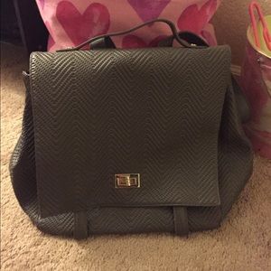 Gray Chevron Textured Faux Leather Backpack Purse
