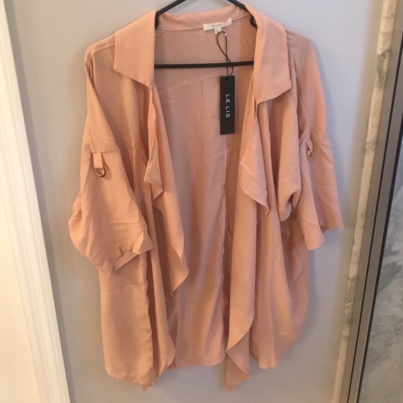• Flowy Light Pink/Tan Cardigan • - Picture 4 of 4