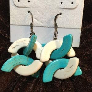 ABSTRACT WHITE & TURQUOISE MAGNESITE EARRINGS