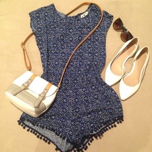 Navy blue print open-back romper