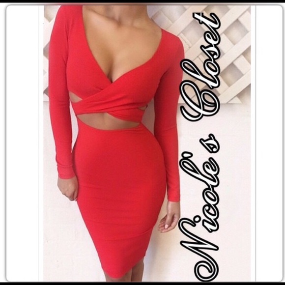 Bodycon Red Cross cross dress with cutouts