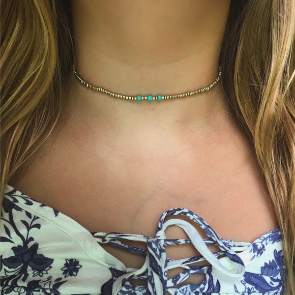 gold and turquoise choker necklace