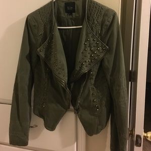Asymmetrical army green vintagelike studded jacket