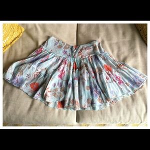 Express blue flare floral skirt w/ jeweled accents