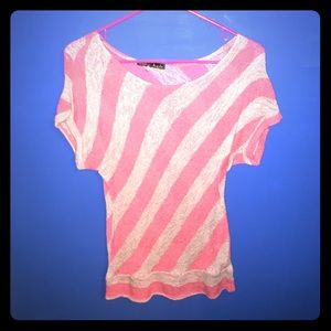 Pink and cream white striped tee