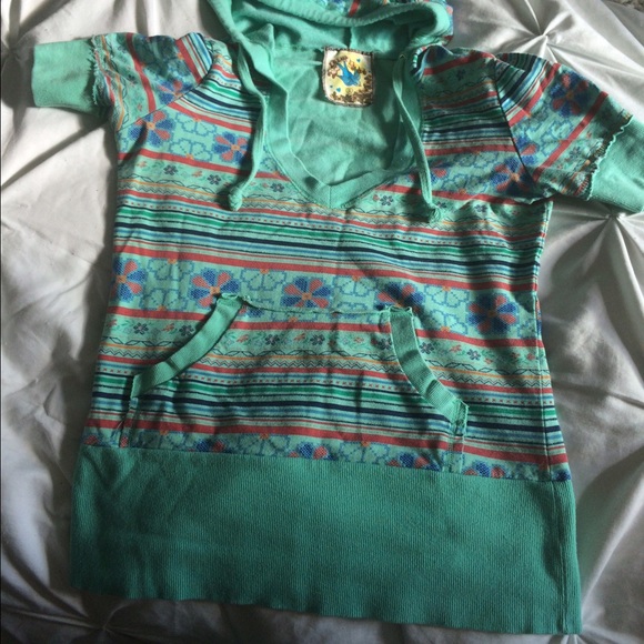 Blue bird hoodie medium blue red orange green