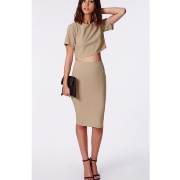 Nude Crepe Midi Pencil Skirt