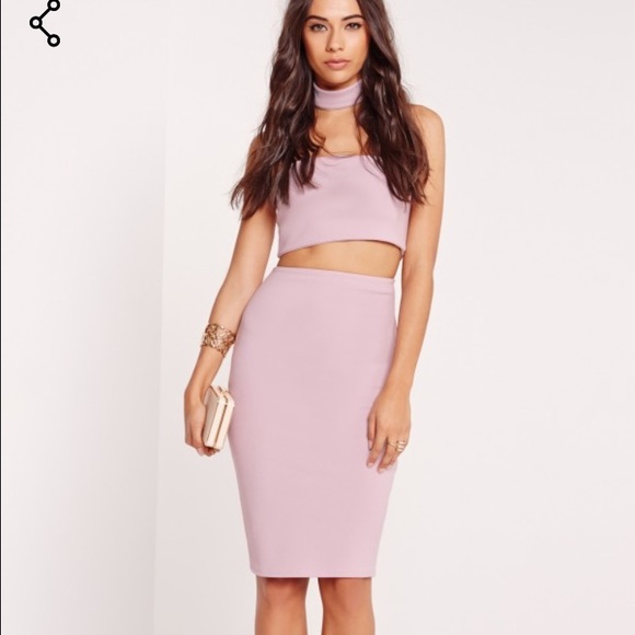 Choker Crop Top and Midi Skirt Dress