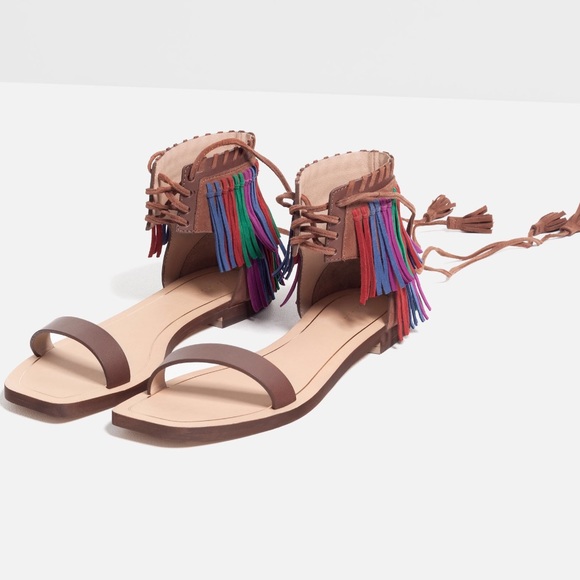 Zara fringe leather sandals - Picture 2 of 4